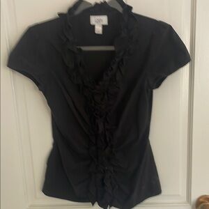 LOFT Women's Black Ruffled Top